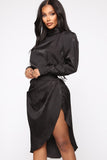 Subtle Shades Satin Midi Dress - Black