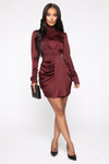 Raise Your Glass Satin Mini Dress - Red/Brown