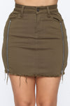 Nadia Denim Zipper Skirt - Olive