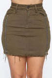 Nadia Denim Zipper Skirt - Olive