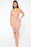 Ruched Into It Mini Dress - Taupe