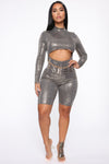 Queen Babe Metallic Knit Romper - Gold
