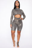 Queen Babe Metallic Knit Romper - Gold