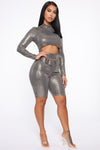 Queen Babe Metallic Knit Romper - Gold
