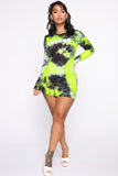 Queen Tie Dye Mini Dress - Green/combo