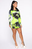 Queen Tie Dye Mini Dress - Green/combo