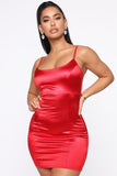 So Smooth Satin Mini Dress - Red