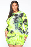 Queen Tie Dye Mini Dress - Green/combo
