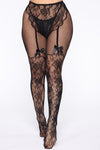 Little Surprise Garter Lace Tights - Black