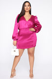 In Charge Satin Mini Dress - Magenta