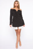 Working Hard Off Shoulder Blazer Dress - Black/White
