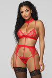 Shut It Down 3 Piece Garter Set - Red