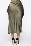 Celebrate Success Satin Midi Skirt - Olive