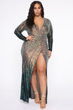 Chasing Dreams Sequin Maxi Gown - Gold/Hunter