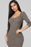Align With Destiny Stripe Dress - Taupe/Black