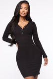 Keep Calm Ribbed Mini Dress - Black