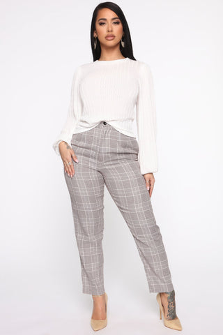 Office Gossip Plaid Trousers - Brown