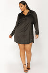 Camden Satin Shirt Dress - Black