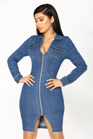 Street Talk Denim Dress - Dark