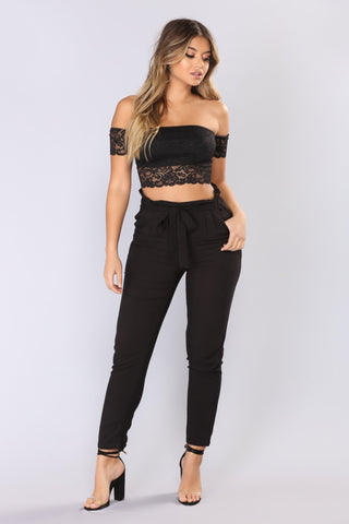 Classic Paper Bag Waist Pants - Black