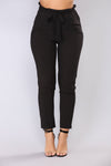 Classic Paper Bag Waist Pants - Black