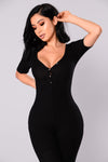 Fast Love Henley Jumpsuit - Black