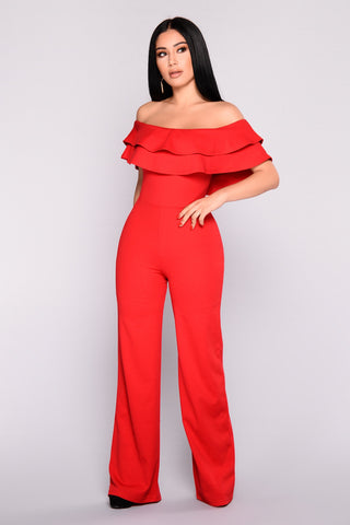 Ready To Ruffle Jumpsuit - Red
