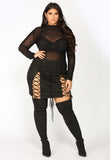 Drop It Down Low Mesh Dress - Black/Black